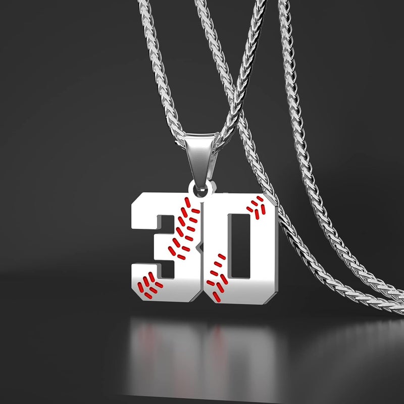 Wikavanli Personalized Baseball Jersey Number 00-99 Necklace - Stainless Steel Baseball Chain Pendant Necklace - Team Jewelry Gift for Boys, Girls, Men, Women - Image 2